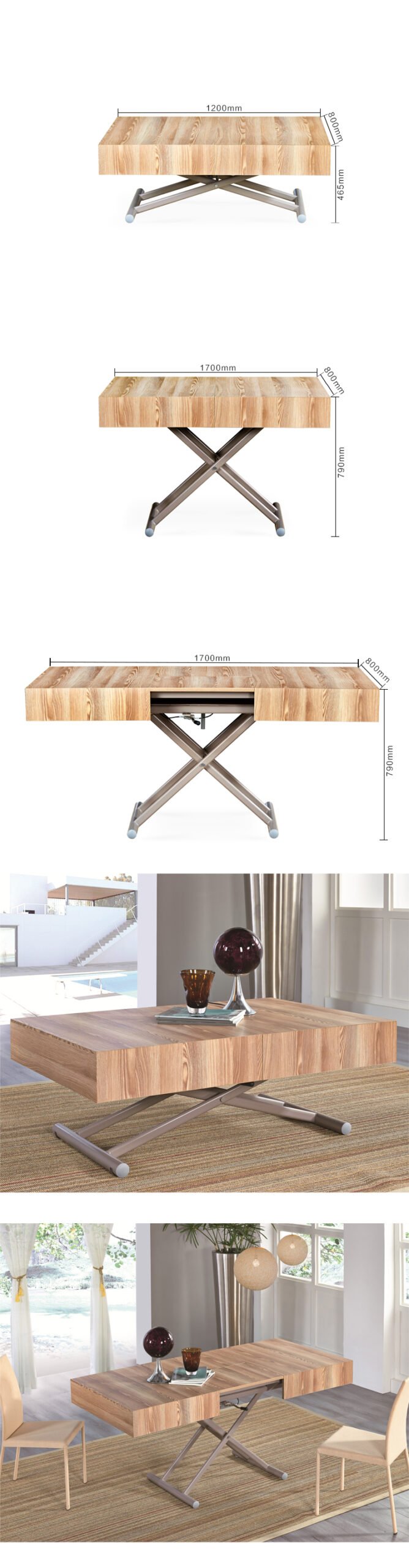 Expandable & Multi-use Space Saving Transforming Folding Dining Table Coffee Table
